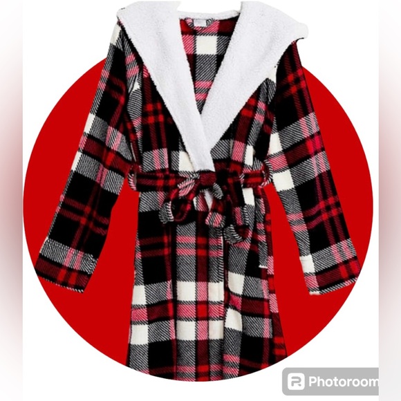 Vera Bradley NWOT Cozy Fleece/sherpa hooded Bathroom w/pockets Plaid - Picture 3 of 11